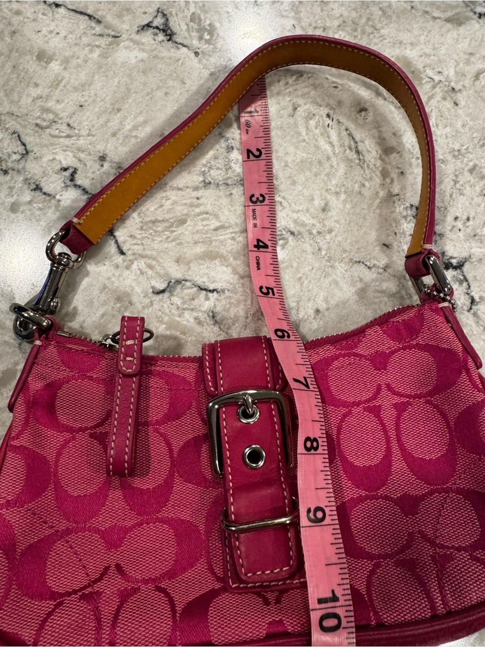 Vintage Y2K Coach Signature Hot Pink Suede Canvas Demi Buckle Shoulder Bag 6362 - Picture 9 of 13